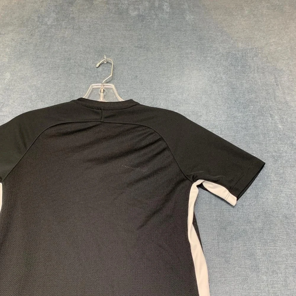 Nike Dri Fit T-Shirt Mens Large Black Striped Raglan Sleeve V Neck Swoosh Logo